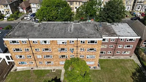 Drone photograph of the Leyton block roof before renewal