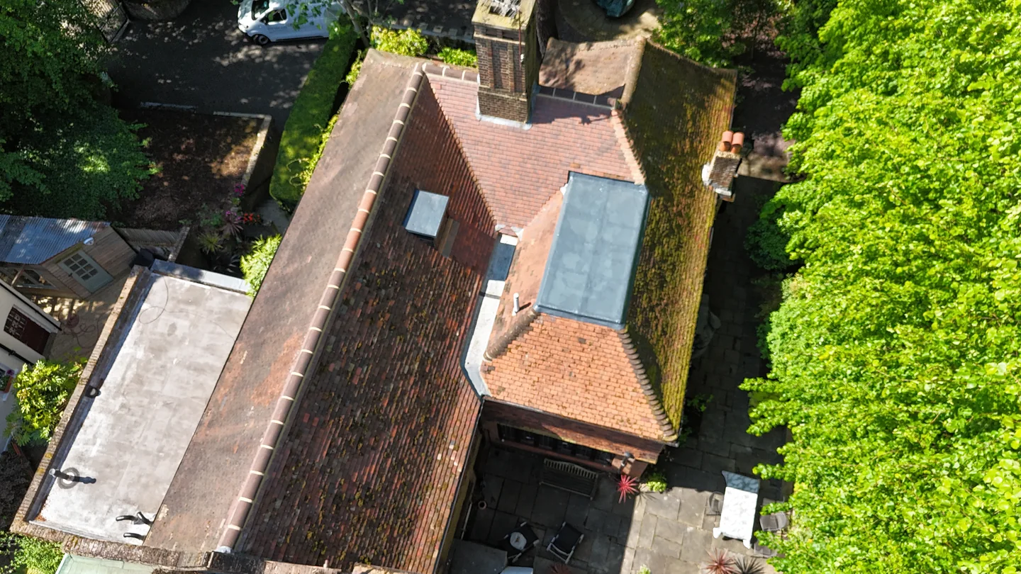 Drone view of the older Highgate property where Avent carried out roof repairs and liquid waterproofing