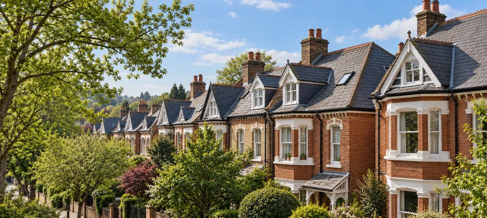 Illustrative London period homes with slate roofs and leafy surroundings